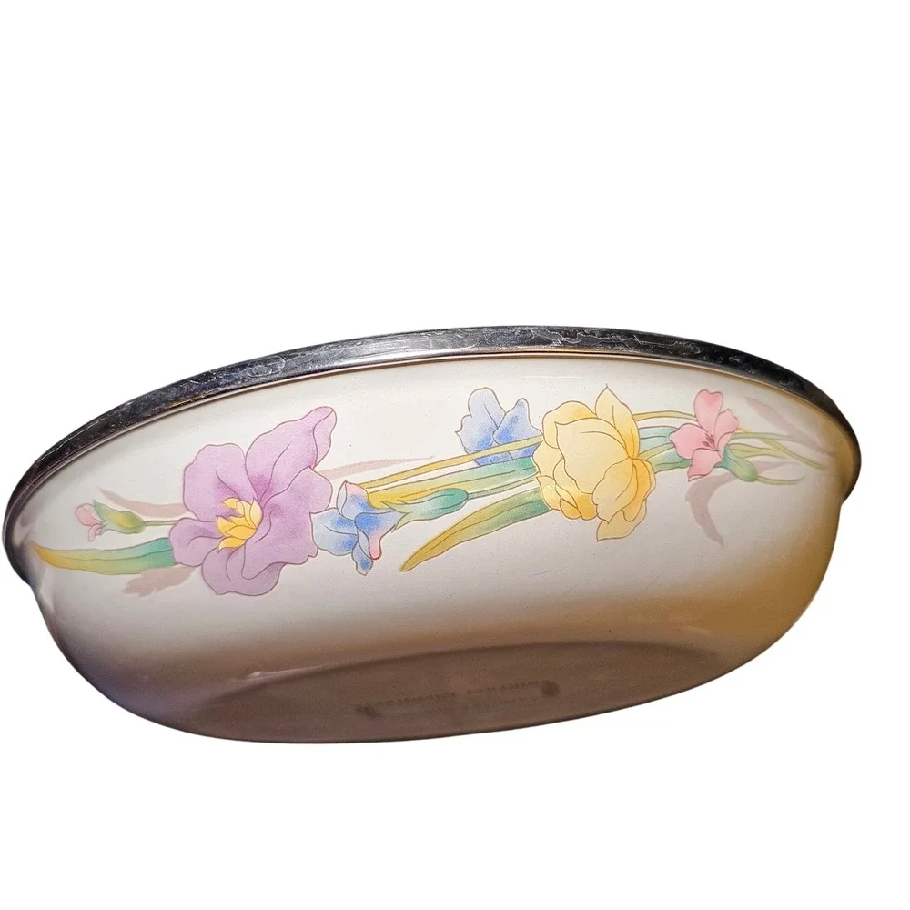 Mikasa Gourmet Colors Gabriele Enamel Frying Pan Japan Floral‎ Cottagecore Retro
